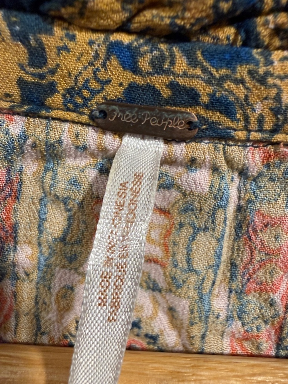 Free People Navy and Mustard Boho Printed Peasant Blouse - Picture 2 of 7